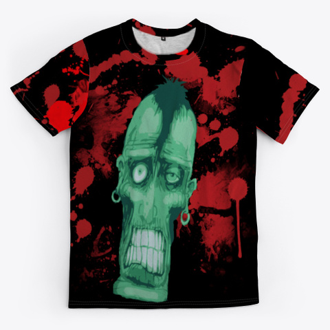 Headbanger Zombie | Blood Splatter  Black T-Shirt Front