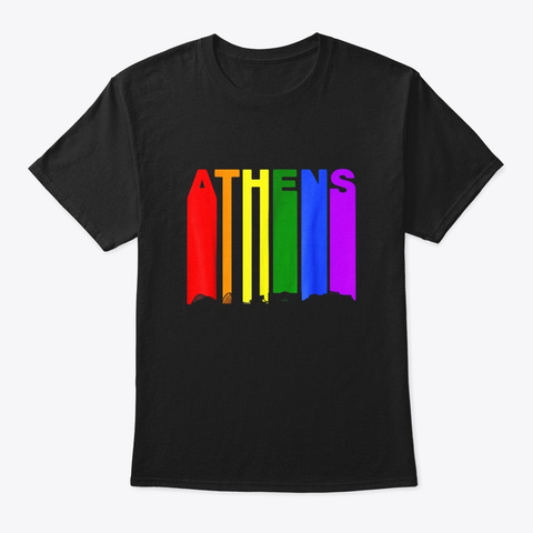 Athens Greece Skyline Rainbow Lgbt Gay Black Maglietta Front