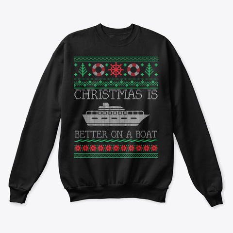 Boating Pontoon Boat Ugly Christmas Black T-Shirt Front