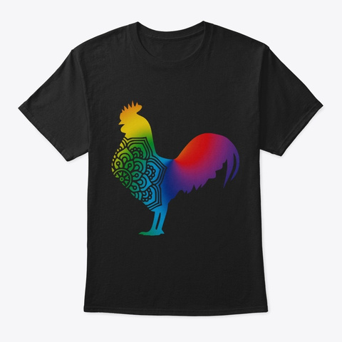 Rooster Floral Colorful Mandala Black Camiseta Front