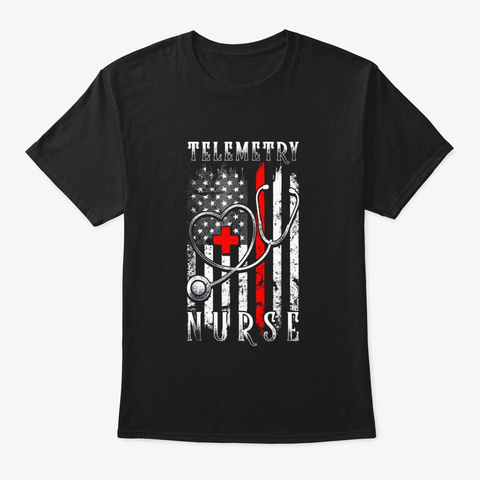 Distressed Flag Telemetry Nurse 4th Of Black T-Shirt Front