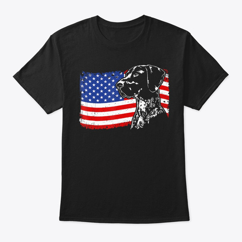 German Shorthaired Pointer American Flag Black T-Shirt Front