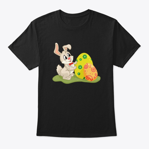 Cute Easter Bunny Hides Behing Colored Black T-Shirt Front