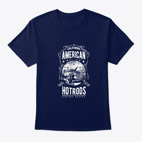 Vintage Hotrod Rock&Roll Classic Car V Navy T-Shirt Front