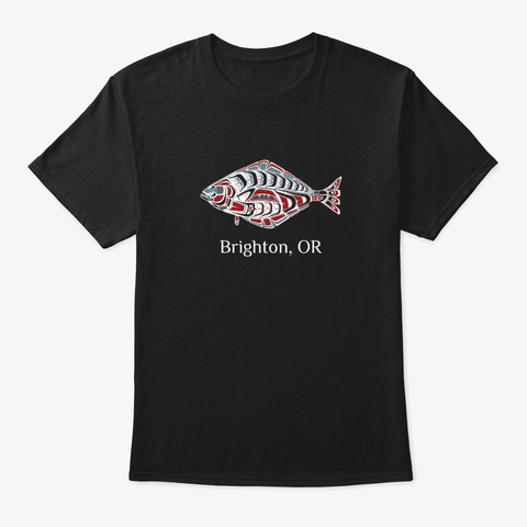 Brighton Or Halibut Fish Pacific Nw Black T-Shirt Front