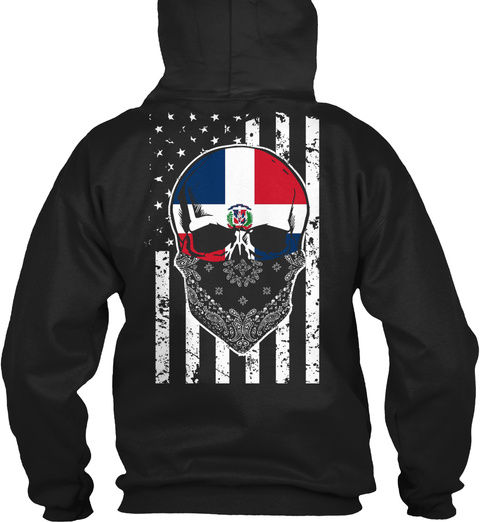 Dominican Skull + American Flag Black T-Shirt Back