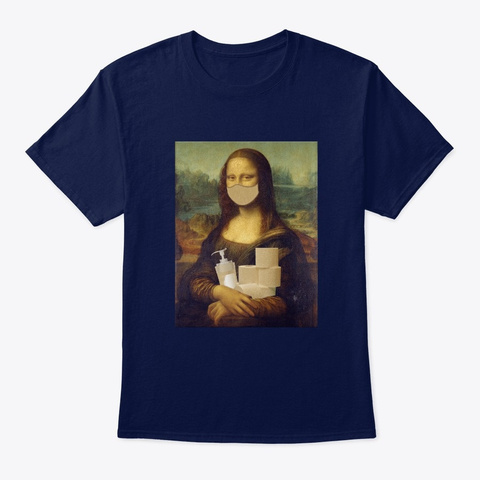 Mona Lisa Face Mask Toilet Paper Funny Navy T-Shirt Front