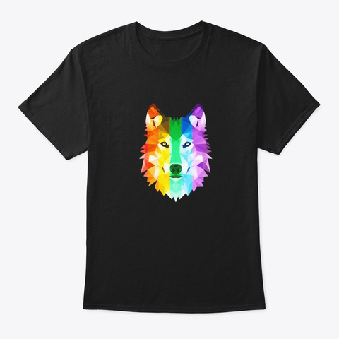Lgbtq Pride Flag Wolf Tee Black T-Shirt Front