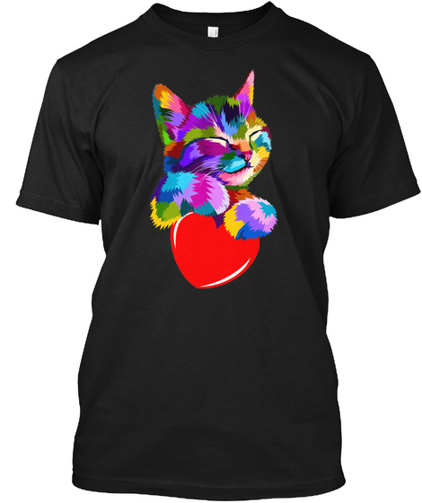 Colorful Cat Kitten Heart Valentines Day