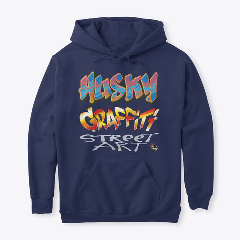 Husky Graffiti Street Art Hoodie + Accs. Navy T-Shirt Front