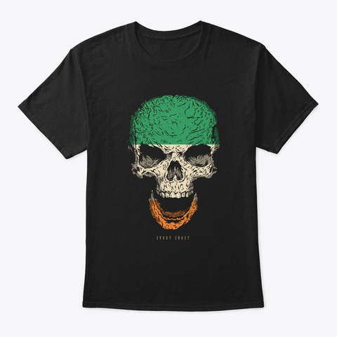 Skull Ivory Coast Flag Skeleton Black T-Shirt Front