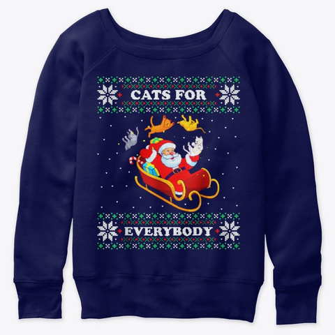 Cats For Everybody Lover Ugly Christmas Navy  T-Shirt Front