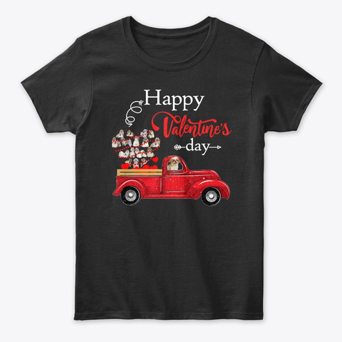 Happy Valentines Day Truck Shih Tzu Tee Black T-Shirt Front
