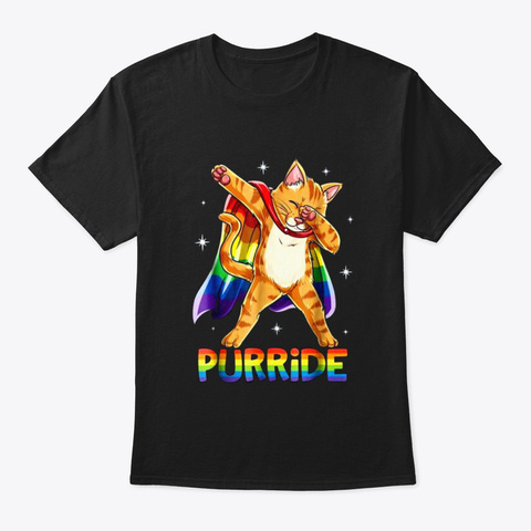 Dabbing Purride Cat Gay Pride Lgbt Rainb Black Camiseta Front
