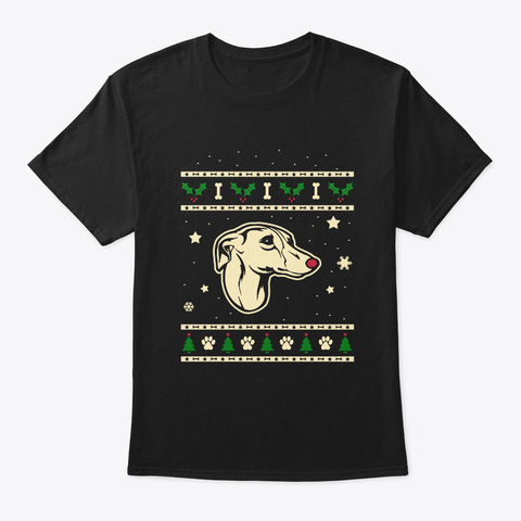 Christmas Whippet Gift Black T-Shirt Front