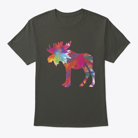 Colorful Canadian Moose Abstract Paint Smoke Gray T-Shirt Front