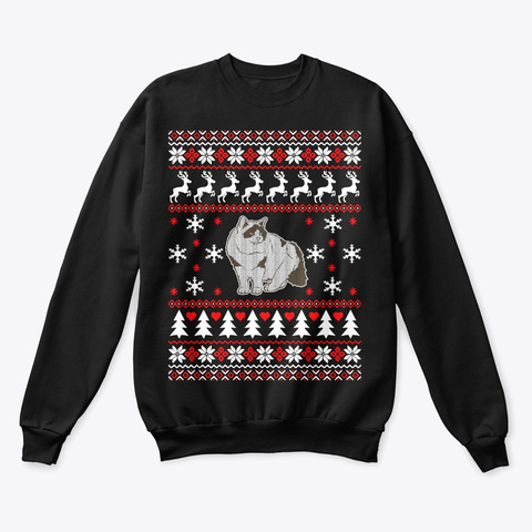 Ragdoll Cat Christmas Sweater Black T-Shirt Front