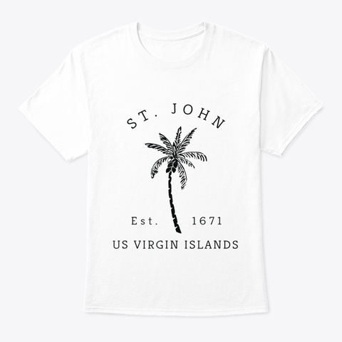 Retro Cool St. John Usvi Beach Palm Tree White T-Shirt Front