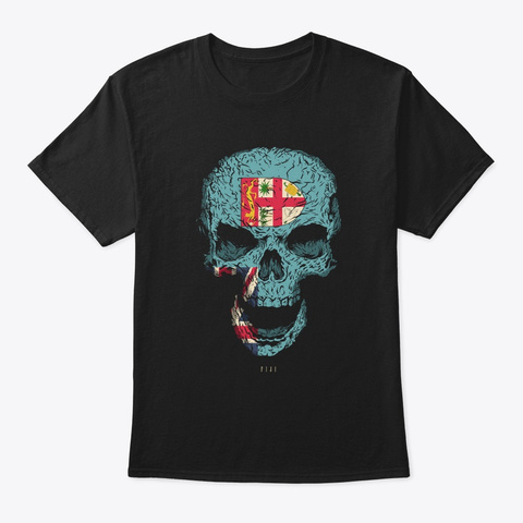 Skull Fiji Flag Skeleton Black T-Shirt Front