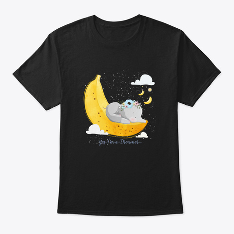 Baby Elephant Sleeping Banana Moon Black T-Shirt Front