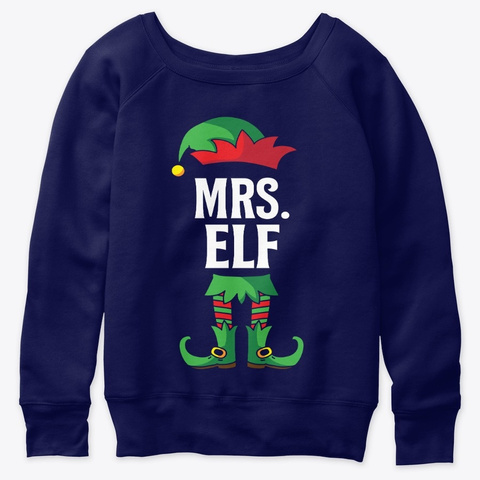 Mrs. Elf Costume Family Christmas Navy  T-Shirt Front