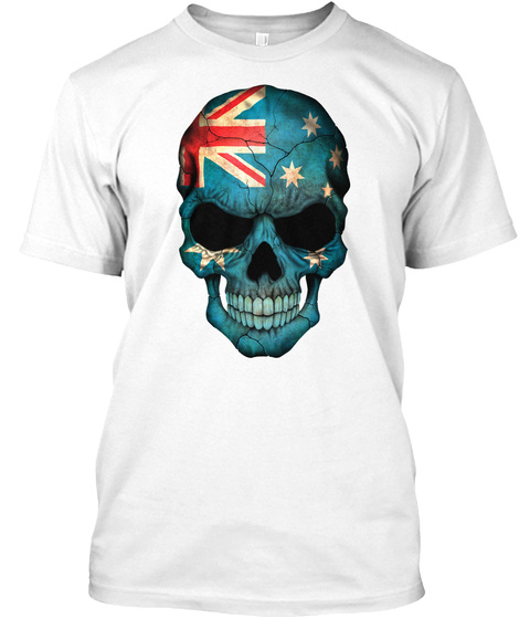 Australian Flag Skull White T-Shirt Front