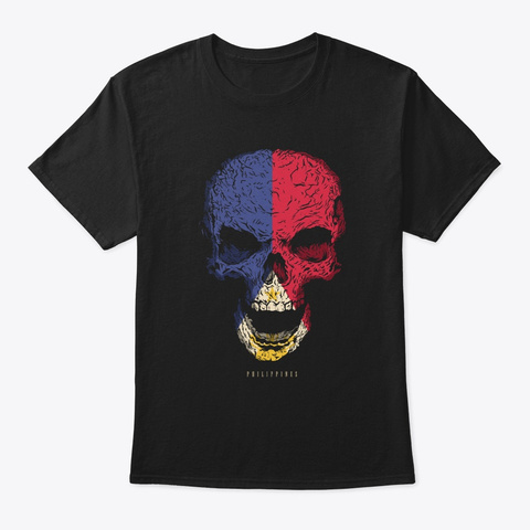 Skull Philippines Flag Skeleton Black T-Shirt Front