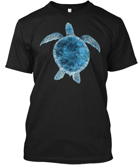 Watercolor Sea Turtle   Turquoise Blue Black T-Shirt Front