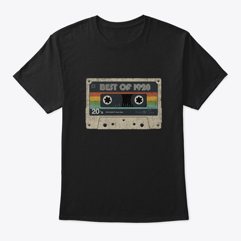 Best Of 1928 Tape 92 Years Old Birthday Black T-Shirt Front
