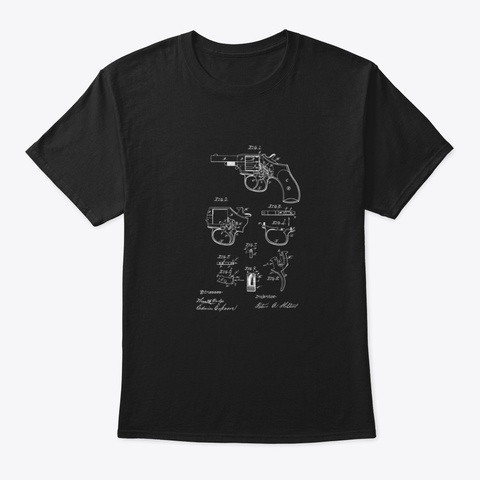 Automatic Pistol Vintage Patent Drawing  Black T-Shirt Front