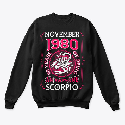 November 1980 40 Years Of Scorpio Black T-Shirt Front