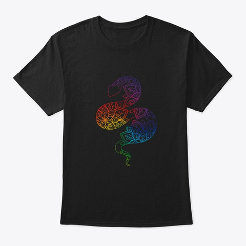 Snake Mandala Line Art Style Black T-Shirt Front