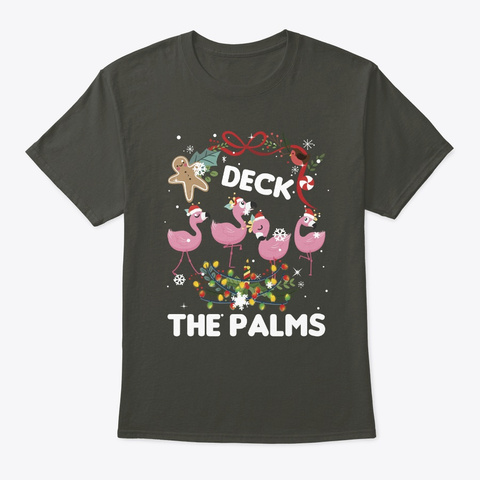 Deck The Palms Merry Flamingo Christmas Smoke Gray T-Shirt Front