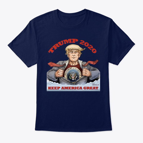 Trump 2020 Cartoon Shirt Navy T-Shirt Front