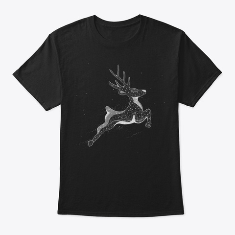 Deer Flying In Snowflakes Tshirt Black T-Shirt Front