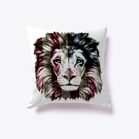  American Flag Lion Face Pillow  White T-Shirt Front