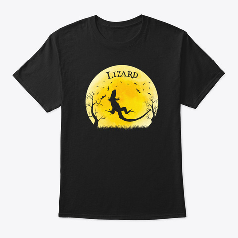 Lizard Halloween Vintage Retro Moon Black T-Shirt Front