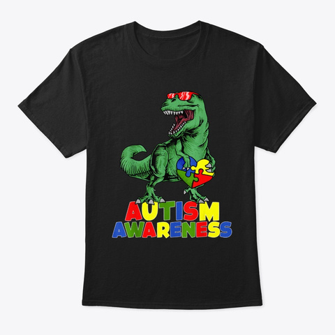 Autism Awareness Shirt Dinosaur Puzzle P Black T-Shirt Front