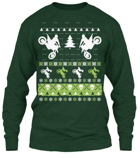 Motocross Ugly Christmas Sweater Shirt Forest Green T-Shirt Front