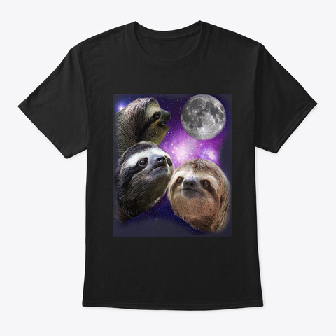 Sloth Shirt Three Wolf Moon Parody Meme Black T-Shirt Front