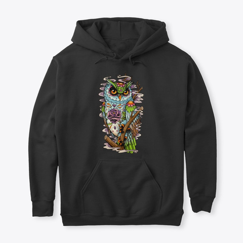 Owl Art Hoodie Black T-Shirt Front