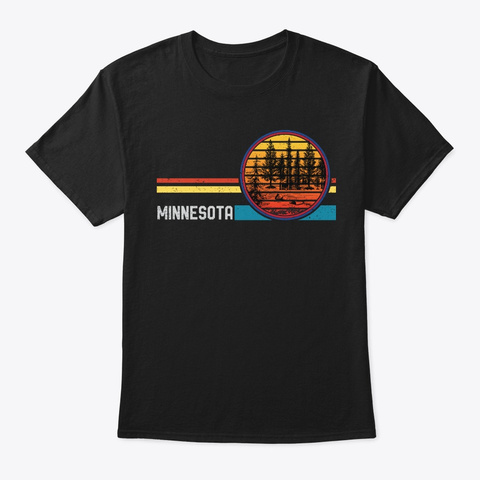 Vintage Minnesota Forest Mountain Sunset Black T-Shirt Front