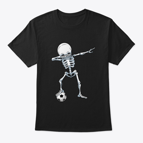 Dabbing Skeleton Soccer T Halloween Boys Black T-Shirt Front