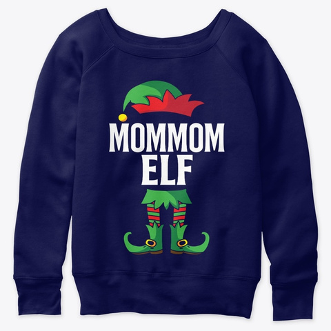 Mommom Elf Costume Family Christmas Navy  T-Shirt Front
