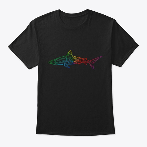 Shark Colorful Mandala  Black T-Shirt Front