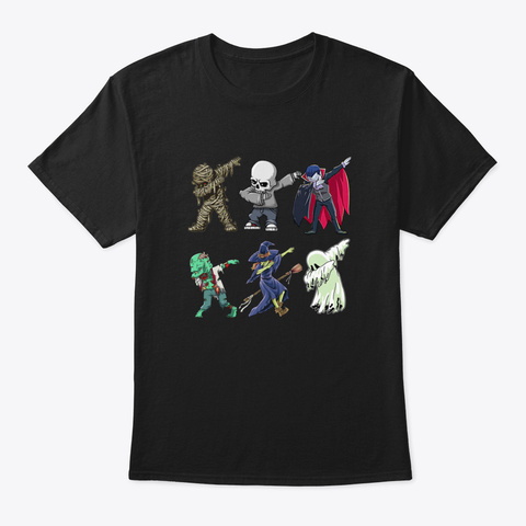Dabbing Skeleton And Monsters Halloween  Black T-Shirt Front