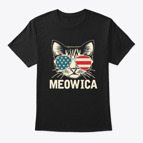 Meowica Patriotic July 4th Usa Cat  Black T-Shirt Front