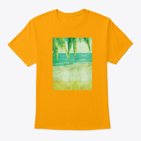 Vintage Beach Palm Trees Pop Art Gold T-Shirt Front