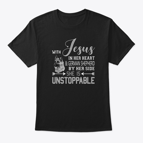With Jesus In Her Heart & German Black T-Shirt Front