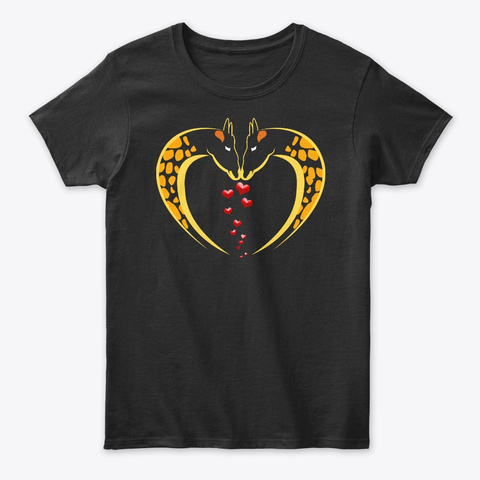 Giraffe Heart Love Valentine's Day Tee Black T-Shirt Front